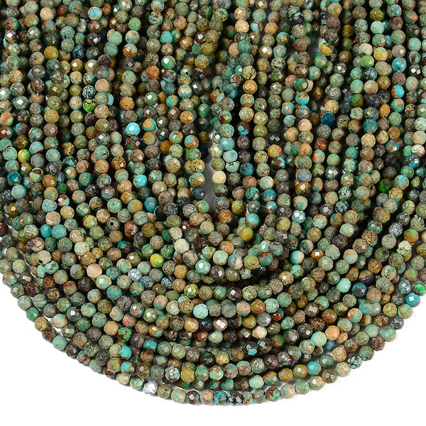 Natural Turquoise Gemstone Grade A Micro Faceted Round 3-4MM Loose Beads 15 inch Full Strand (80020506-P114)