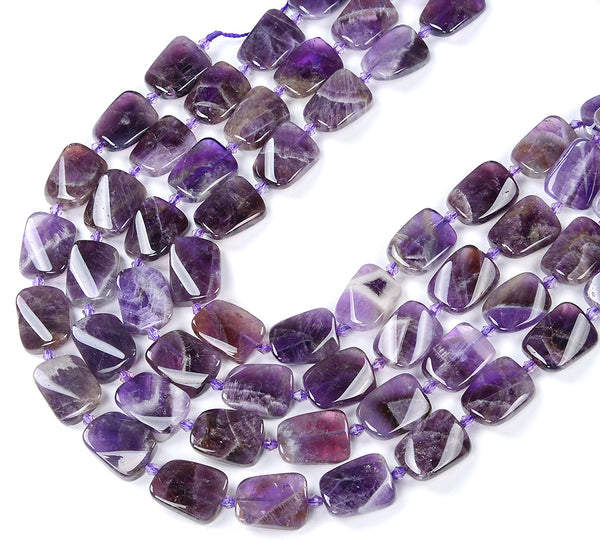 Natural Amethyst Gemstone 20X15MM Twist Rectangle Loose Beads (D425)