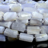 Natural Chalcedony Blue Lace Agate Gemstone Faceted Cylinder Round Tube 12X8MM Loose Beads (D663 )