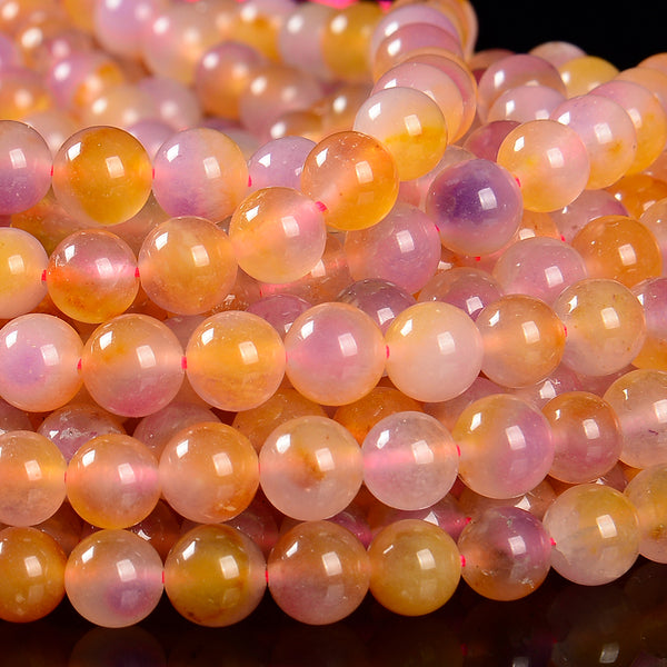 Yellow Pink Jade Gemstone Round 8MM Loose Beads 14.5 inch Full Strand (80020235-D629)
