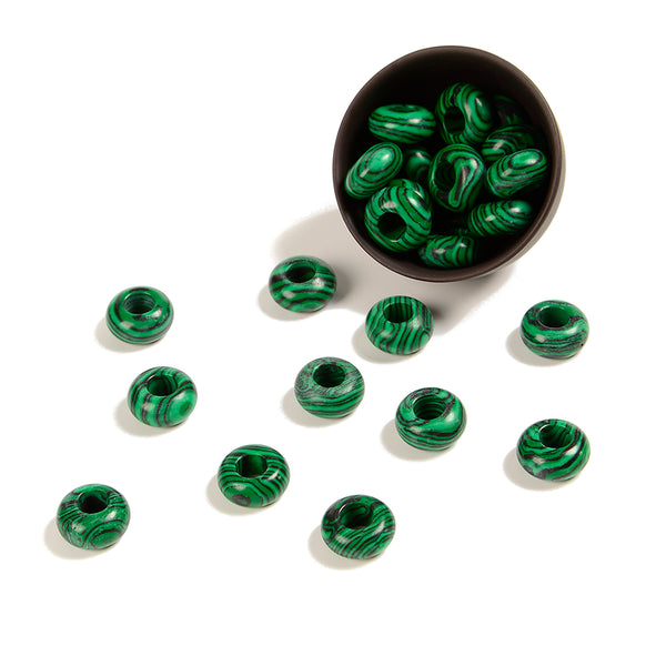 Malachite Gemstone Large Hole Beads Rondelle Donut 14MM BULK LOT 2,6,12,24,50 Beads (80021183-S63)