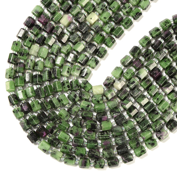 Natural Ruby Zoisite Gemstone Faceted Round Tube Hexagon 10X8MM Loose Beads (D723)