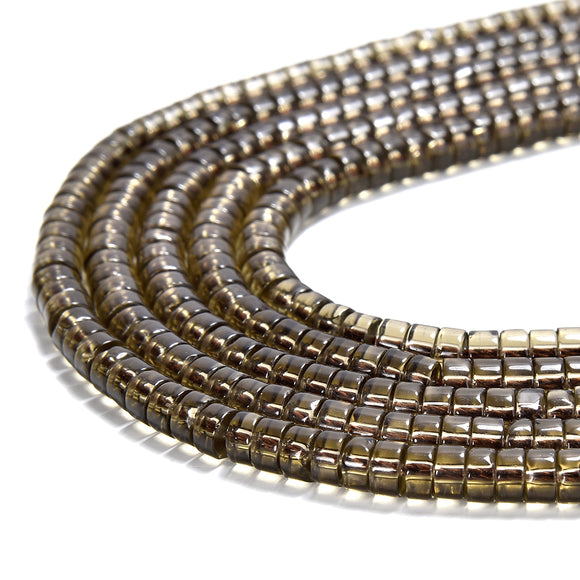 Smoky Quartz Gemstone Heshi Rondelle Slice 4X2MM Loose Beads 15 inch Full Strand (80019472-P105)