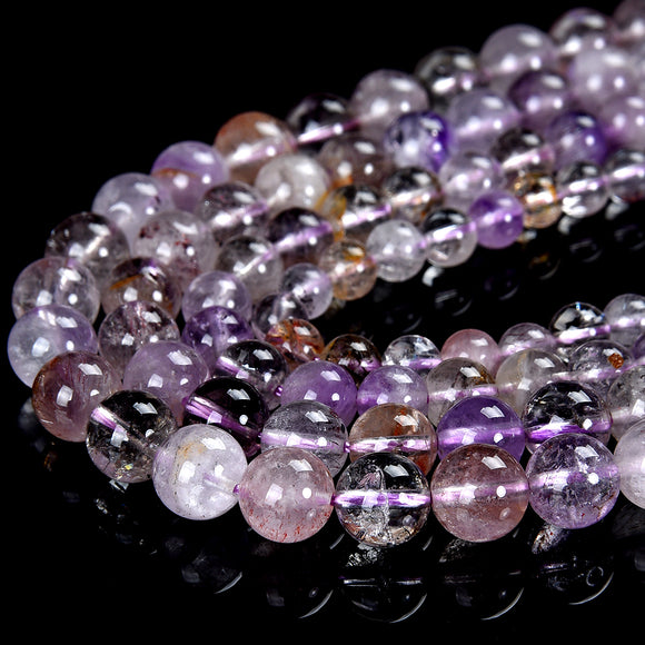 Natural Super Seven Quartz Gemstone Grade A Round 4MM 5MM 6MM 7MM 8MM Loose Beads 7.5 inch Half Strand (D533)