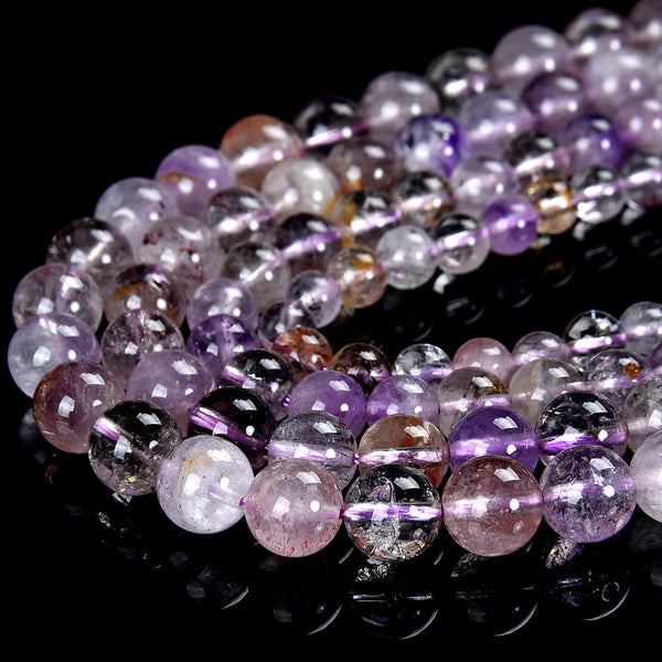Natural Super Seven Quartz Gemstone Grade A Round 4MM 5MM 6MM 7MM 8MM Loose Beads 7.5 inch Half Strand (D533)