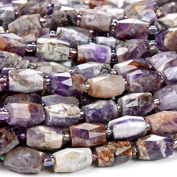 Natural Chevron Amethyst Gemstone 10X14MM Faceted Barrel Tube Loose Beads (D419)