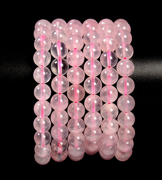 Natural Gemmy Mozambique Rose Quartz Gemstone Round Bracelet 8-9MM 7.5 inch Strand (80020709-S50)
