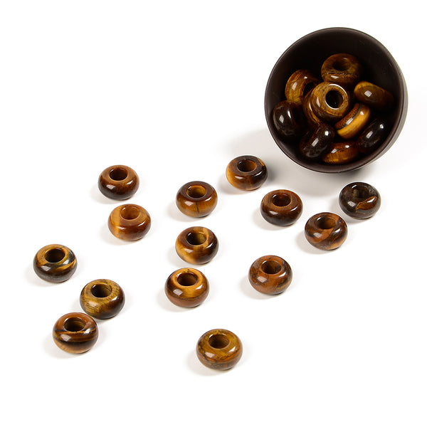 Natural Yellow Tiger Eye Gemstone Large Hole Beads Rondelle Donut 14MM BULK LOT 2,6,12,24,50 Beads (80021188-S63)