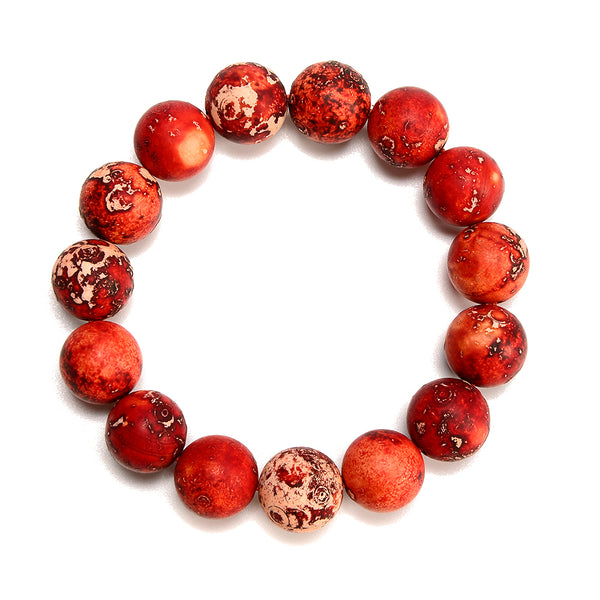 Matte Orange Brown Tibetan Dragon Agate Gemstone Grade AAA Round Bracelet 14MM 8 inch Strand (80021380-S57)
