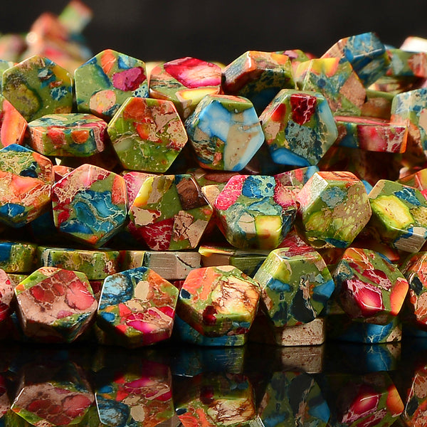 Rainbow Imperial Jasper Gemstone Hexagon 8MM Loose Beads (D725)