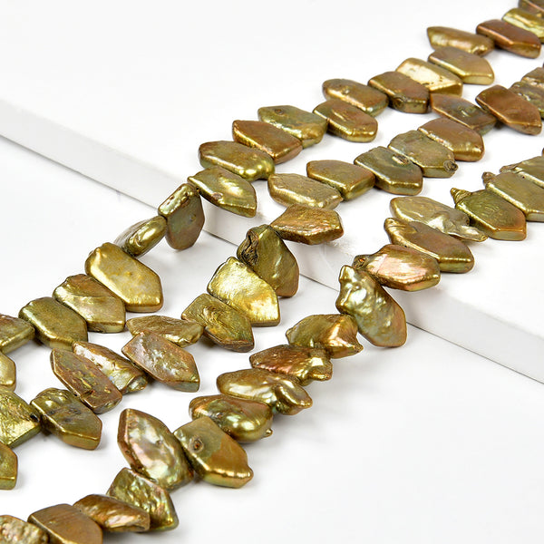 Keshi Freshwater Golden Pearl Gemstone Point 14-18MM Loose Beads 7 inch Half Strand (80018911-S27)