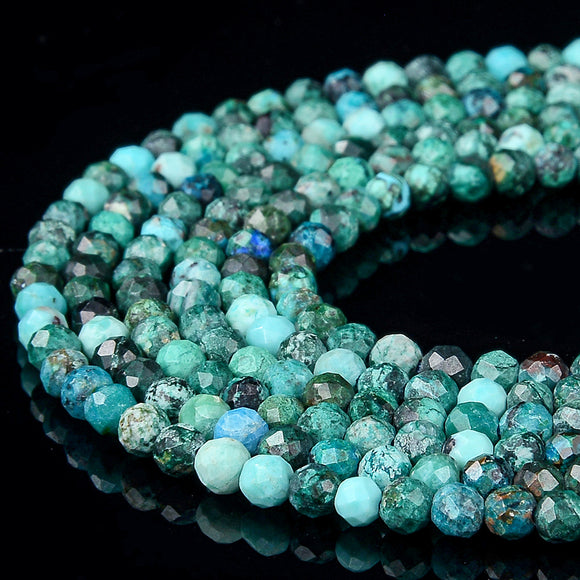 Natural Chrysocolla Azurite Gemstone Grade AAA 3MM Micro Faceted Round Loose Beads 15 inch Full Strand (80018164-P93)