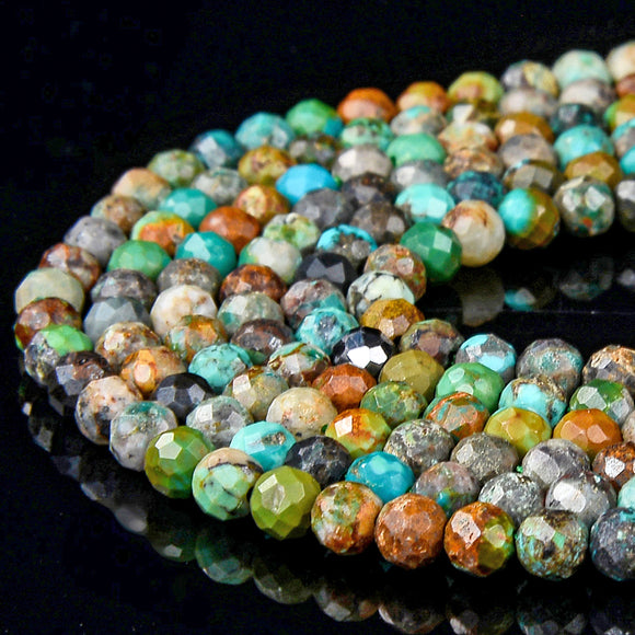 Natural Turquoise Gemstone Grade AA 3-4MM Micro Faceted Round Loose Beads 15 inch Full Strand (80018165-P93)