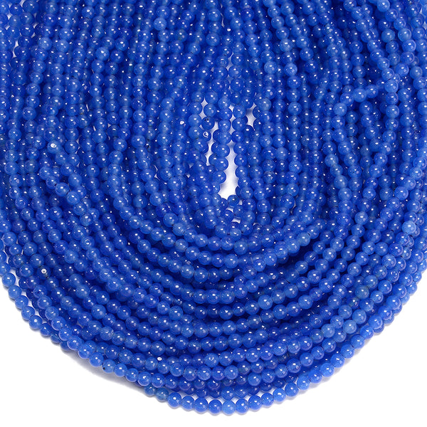 Blue Jade Gemstone Round 4MM Loose Beads 14.5 inch Full Strand (80020066-D616)