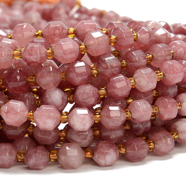 Cherry Jade Gemstone Faceted Prism Double Point Cut 8MM Loose Beads (D625)