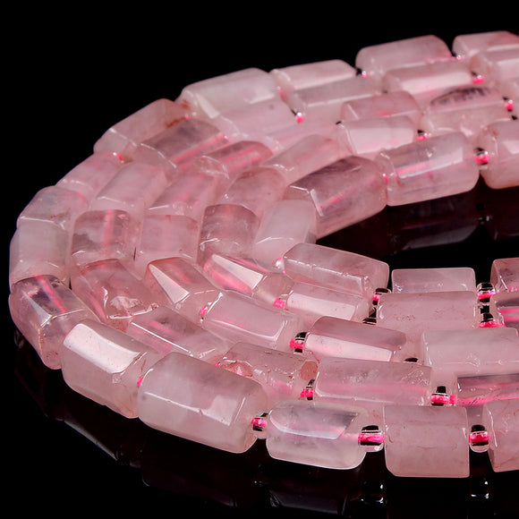 Madagascar Rose Quartz Gemstone 12X8MM Faceted Cylinder Round Tube Loose Beads (D464)