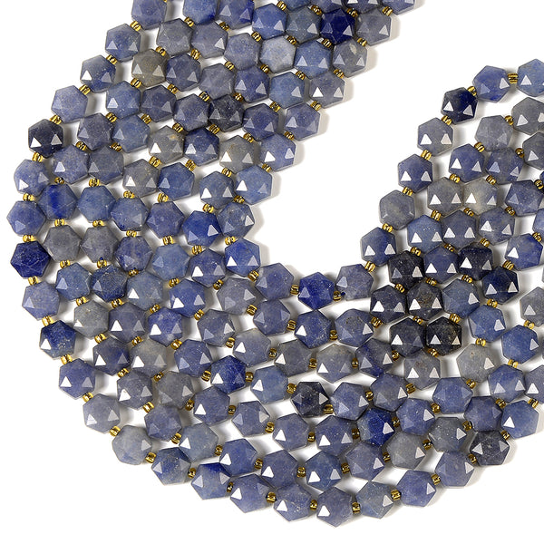 Natural Blue Aventurine Gemstone Micro Faceted Hexagon Star 11MM Loose Beads 7.5 inch Half Strand (80021529-D722)