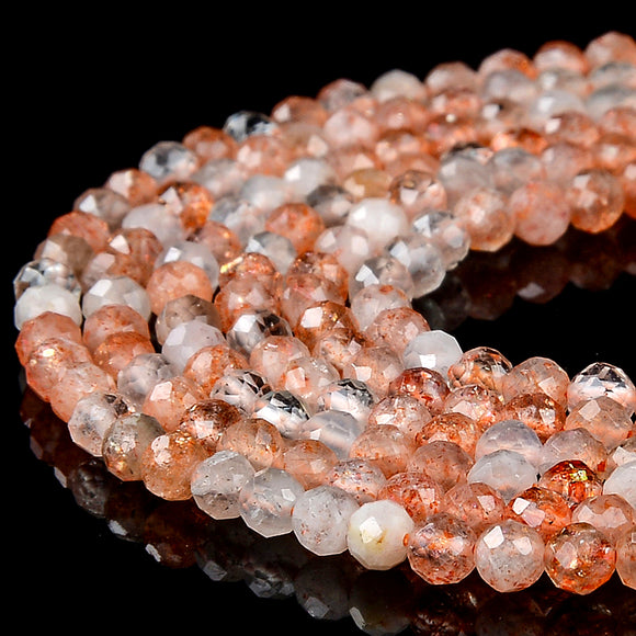 Natural Arusha Rainbow Lattice Sunstone Gemstone Grade AAA 3MM Micro Faceted Round Loose Beads 15 inch Full Strand (80018231-P98)