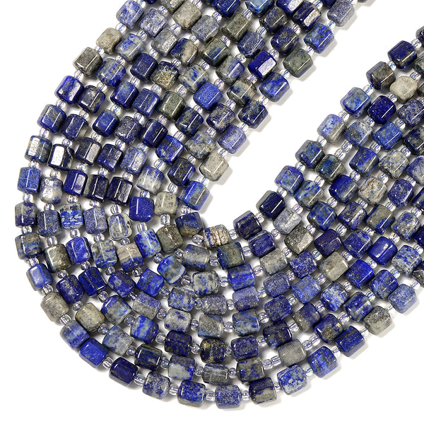 Natural Lapis Lazuli Gemstone Faceted Round Tube Hexagon 10X8MM Loose Beads (D724)
