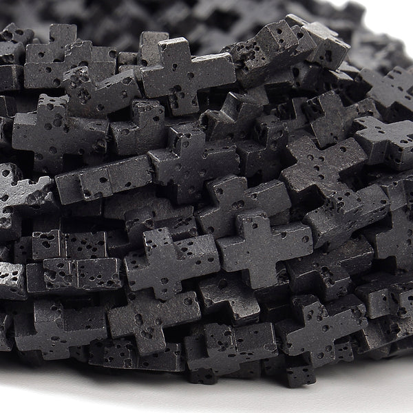 Black Lava Gemstone Cross 11X9MM Loose Beads (D649)