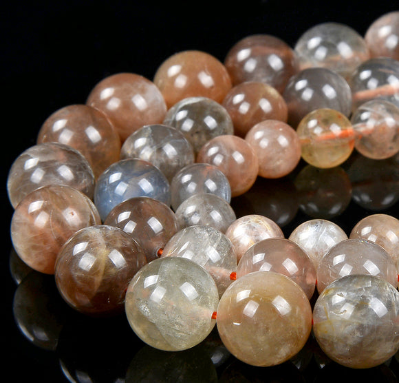 Natural Orange Gray Sunstone Gemstone Grade AA Round 7MM 8MM 9MM 10MM Loose Beads (D302)