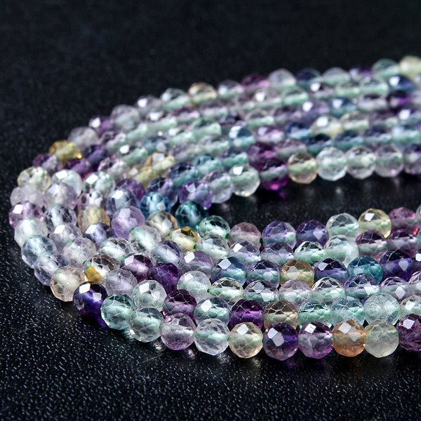 4MM Natural Multi Color Fluorite Gemstone Grade AAA Micro Faceted Round Loose Beads 15 inch Full Strand (80009376-P28)
