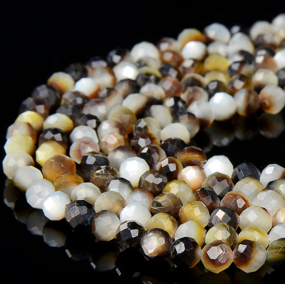 4MM Natural Mother of Pearl ShellGemstone Grade AAA Micro Faceted Round Loose Beads 15 inch Full Strand (80016831-P66)