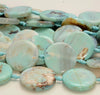22x6-26x8MM Terra Agate Gemstone Aqua Blue Round Flat Button Grade Aaa 5 Beads (80007246-A250)