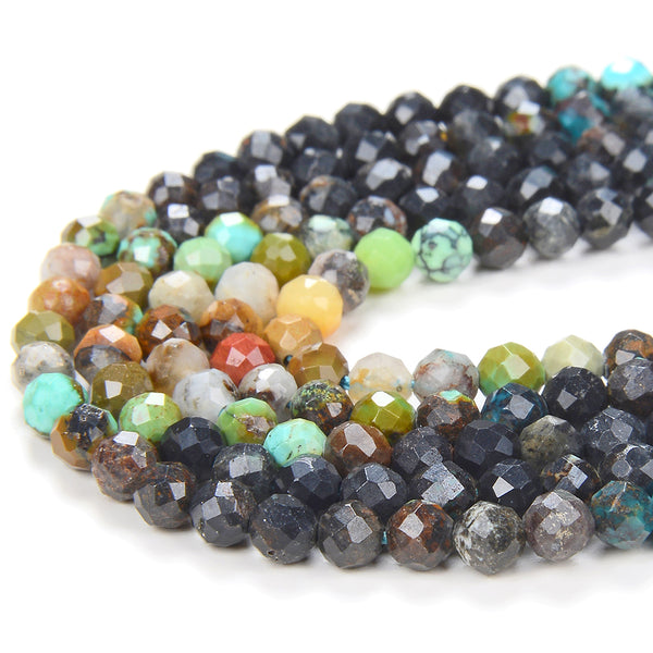 4MM Natural Multi Color Turquoise Gemstone Grade A Micro Faceted Round Loose Beads 15.5 inch Full Strand (80009377-P28)