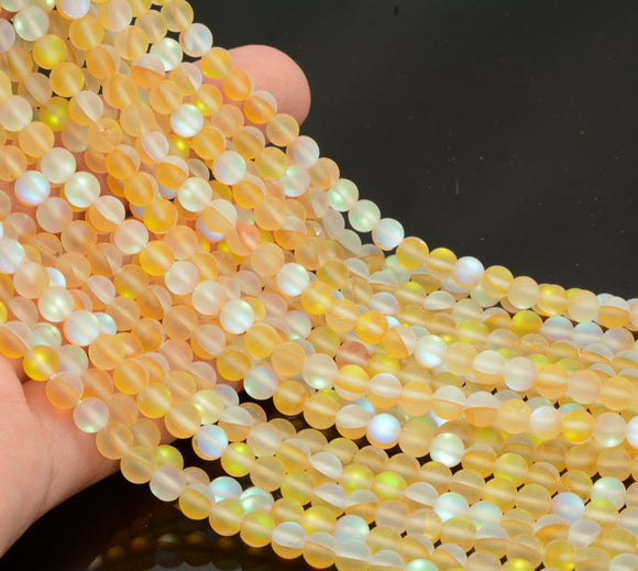 5MM Matte Aura Quartz Gemstone Yellow Round 15 Inch Full Strand (80007266-A251)