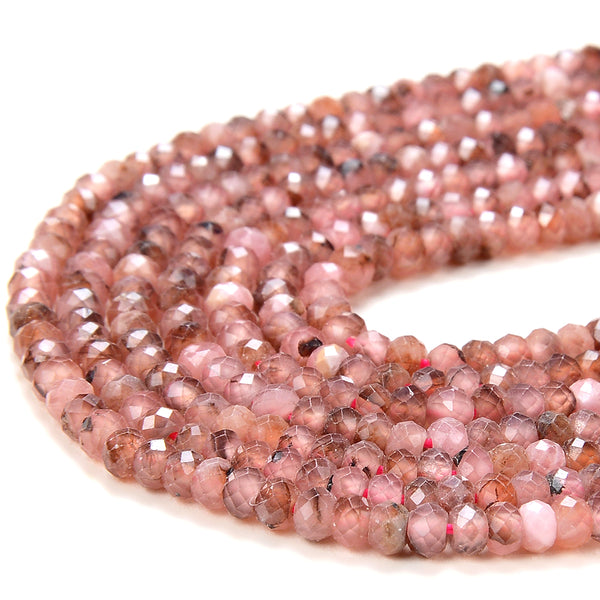 3X2MM Natural Rhodochrosite Gemstone Grade AA Micro Faceted Rondelle Loose Beads 15 inch Full Strand (80016377-P61)