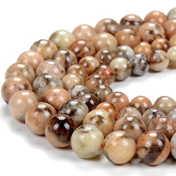 Rare Orange Moonstone With Smoky Quartz Inclusions Gemstone Grade AA Round 5MM 6MM 7MM 8MM 9MM 10MM Loose Beads (D299)