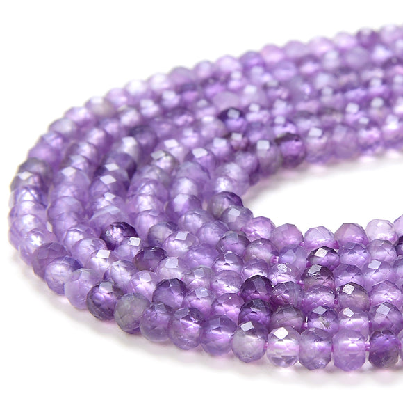 3X2MM Natural Amethyst Gemstone Grade AAA Micro Faceted Rondelle Loose Beads 15 inch Full Strand (80016383-P61)