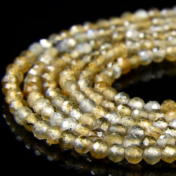 2MM Natural Yellow Labradorite Gemstone Grade AA Micro Faceted Round Loose Beads 15 inch Full Strand (80016801-P65)