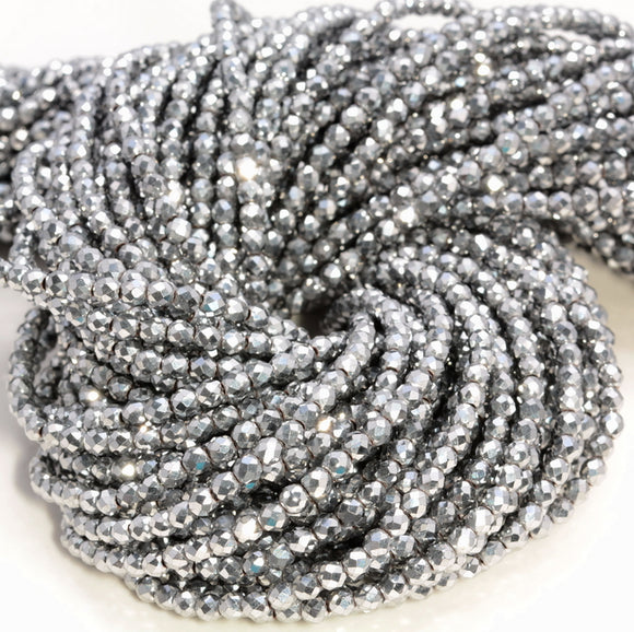 Silver Hematite Gemstone Grade AAA Micro Faceted Round 2mm 3mm 4mm Loose Beads 15.5 inch Full Strand (A261)
