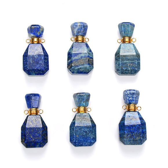 33X17X13MM Natural Lapis Lazuli Gemstone Perfume Bottle Pendant Faceted, Essential Oil Bottle Beads 1 Bead (80017238-P71)