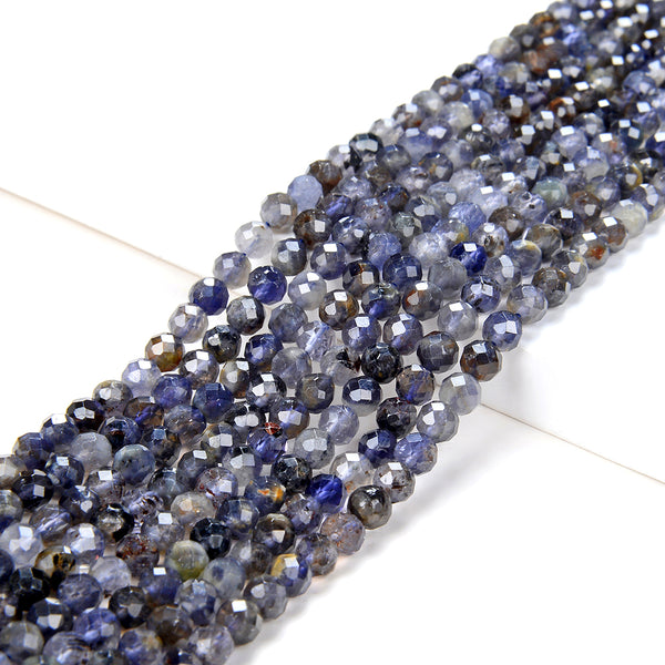 4MM Natural Iolite Gemstone Grade A Micro Faceted Round Loose Beads 15.5 inch Full Strand (80009431-P32)
