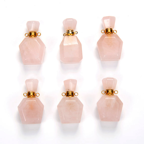 34X19X13MM Natural Rose Quartz Gemstone Perfume Bottle Pendant Faceted, Essential Oil Bottle Beads 1 Bead (80017227-P70)