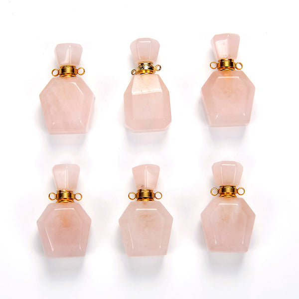 34X19X13MM Natural Rose Quartz Gemstone Perfume Bottle Pendant Faceted, Essential Oil Bottle Beads 1 Bead (80017227-P70)
