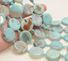 22x6-26x8MM Terra Agate Gemstone Aqua Blue Round Flat Button Grade Aaa 5 Beads (80007246-A250)