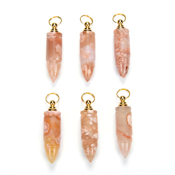 53X15MM Natural Sakura Agate Gemstone Perfume Bottle Pendant Bullet Point, Essential Oil Bottle Beads 1 Bead (80017255-P72)