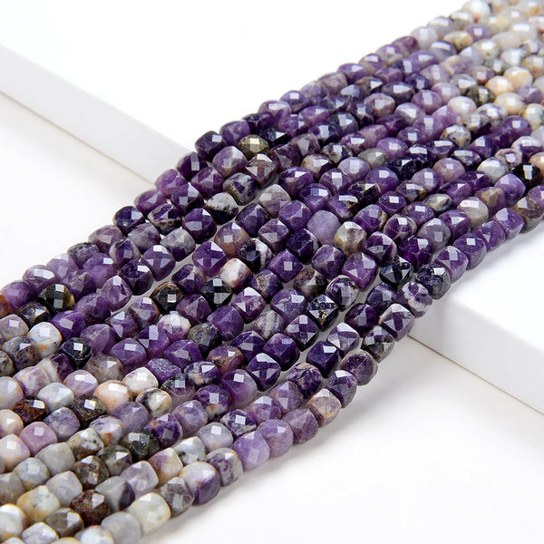 4MM Natural Sugilite Gemstone Grade AA Micro Faceted Cube Loose Beads 15 inch Full Strand (80009273-P47)