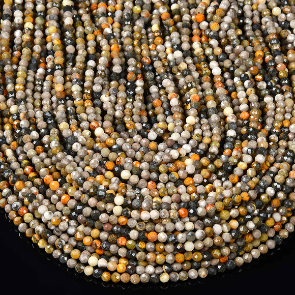Natural Bumblebee Jasper Gemstone Grade A Micro Faceted Round 2MM 2-3MM 4MM Loose Beads 15 inch Full Strand (P78)