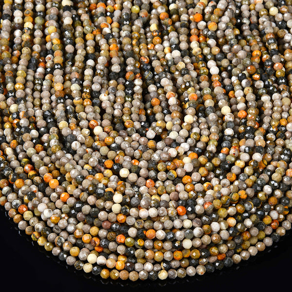 Natural Bumblebee Jasper Gemstone Grade A Micro Faceted Round 2MM 2-3MM 4MM Loose Beads 15 inch Full Strand (P78)