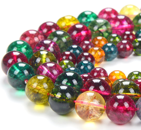 Rock Crystal Quartz Deep Rainbow Tourmaline Color Gemstone Grade AAA Round 8MM 12MM Loose Beads (D293)
