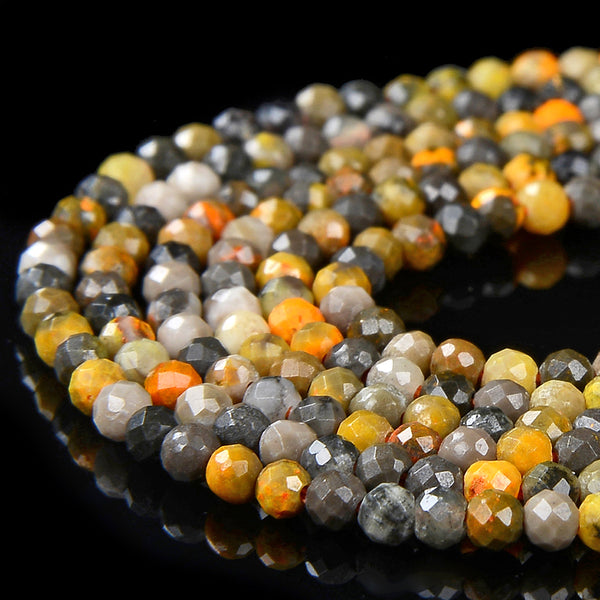 Natural Bumblebee Jasper Gemstone Grade AA Micro Faceted Round 2MM 3MM 4MM Loose Beads 15 inch Full Strand (P78)