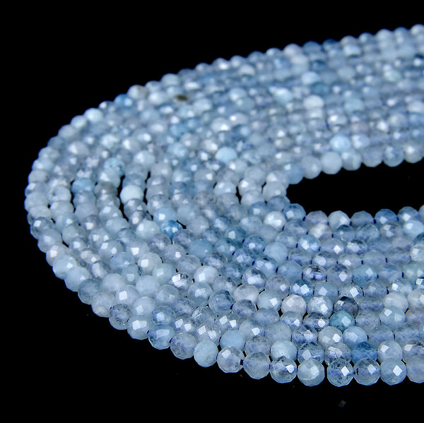 2MM Natural Aquamarine Gemstone Grade AAA Micro Faceted Round Loose Beads 15.5 inch Full Strand (80008842-P11)