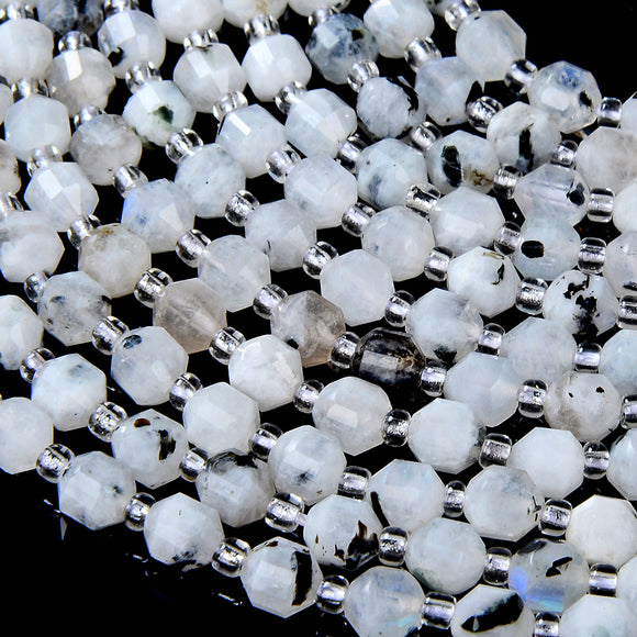 6MM Rainbow Moonstone Gemstone Grade A Faceted Prism Double Point Cut Loose Beads (D213)