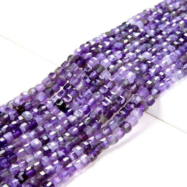 4MM Natural Amethyst Gemstone Grade AA Micro Faceted Diamond Cut Cube Loose Beads (P40)