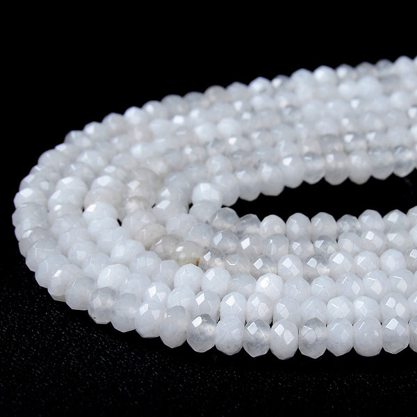 4X3MM White Jade Gemstone Grade AAA Faceted Rondelle Loose Beads 13.5 inch Full Strand (80009514-P38)